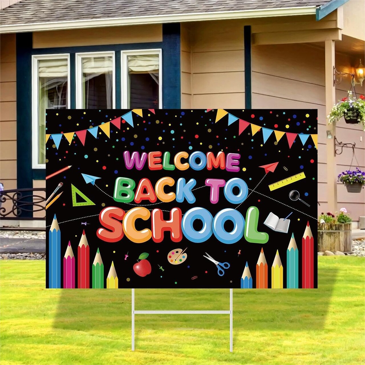 Welcome Back To School Yard Signs with Metal Stakes First Day of School Outdoor Decorations Waterproof Lawn Sign Cards For Greeting Students Kids back to School Party Decoration and Supplies